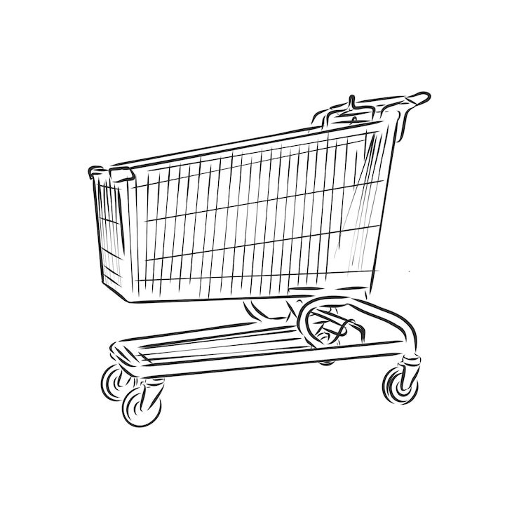 Vector ilustración de dibujo vectorial - carro para compras, ilustración de dibujo de vector de carro de compras
