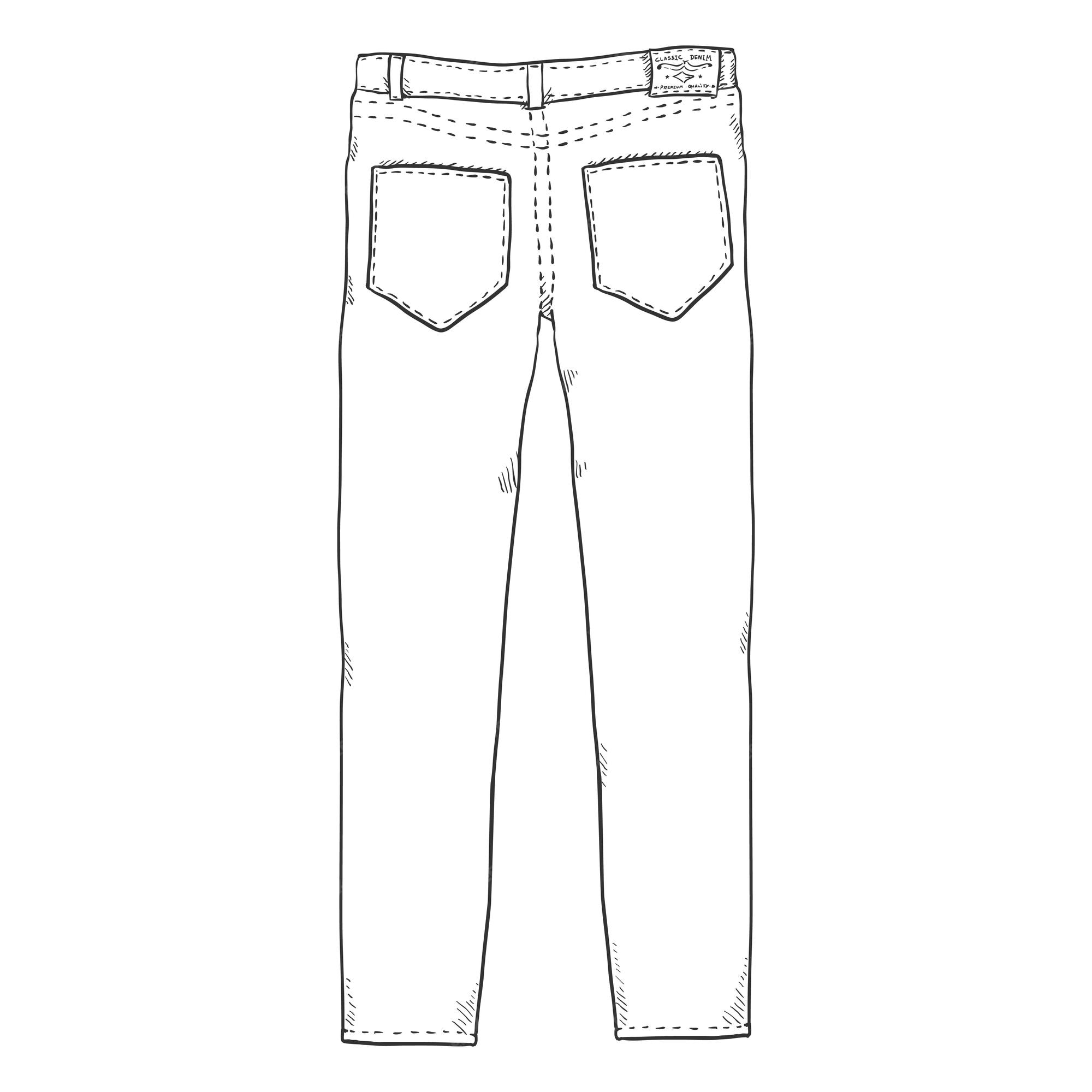 Ilustración dibujo vectorial pantalones vaqueros del dril de algodón vista  posterior | Vector Premium