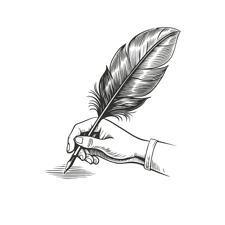 Vector ilustración de dibujo vectorial de plumas en la mano