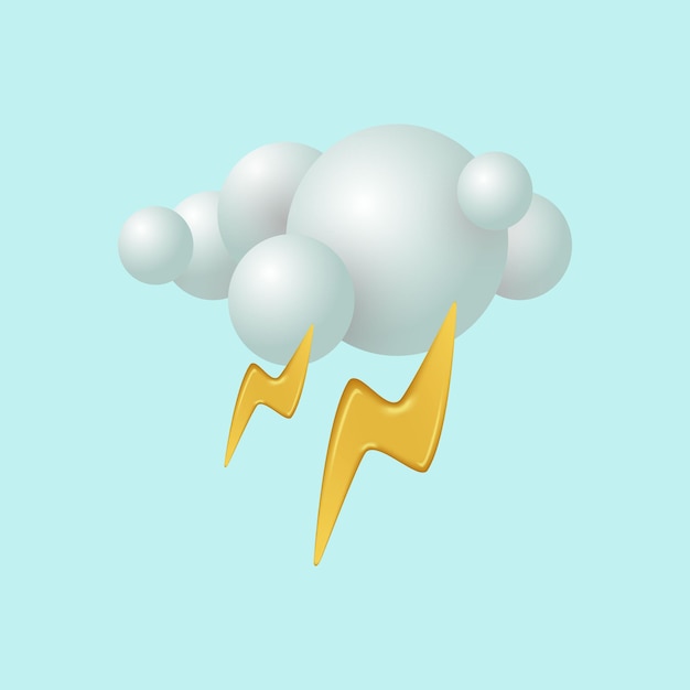 Ilustración de dibujos animados 3d de tormenta Icono de tiempo de tormenta aislado sobre fondo azul