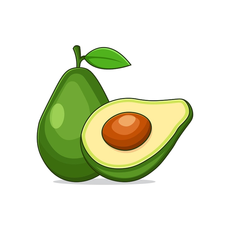 Vector ilustración de dibujos animados de aguacate en rodajas de frutas en diseño plano clip art aguacate de frutas frescas aislado