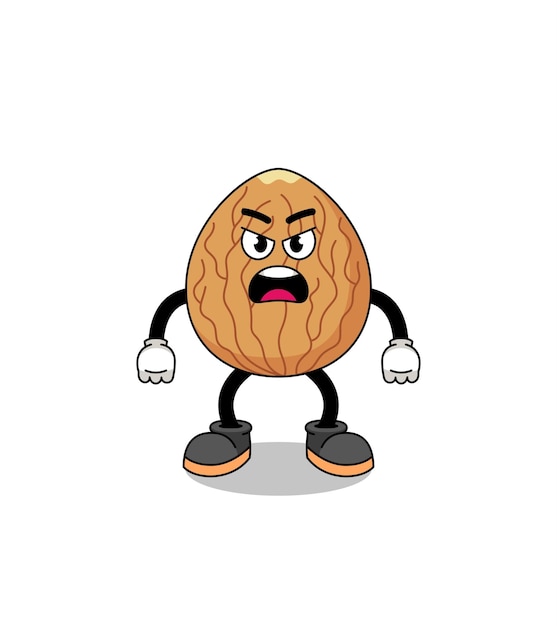 Ilustración de dibujos animados de almendras con diseño de personajes de expresión enojada