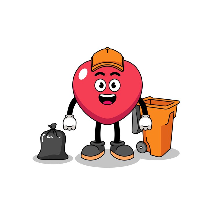 Vector ilustración de dibujos animados de amor como diseño de personajes de un recolector de basura