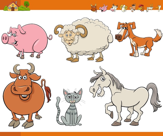 Ilustración de dibujos animados de animales de granja conjunto de personajes de cómic