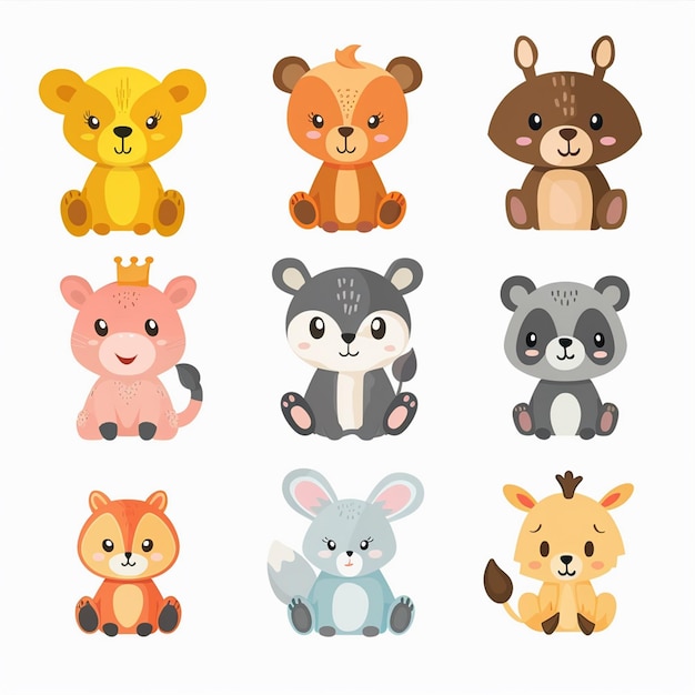 Ilustración de dibujos animados de animales lindos diseño vectorial de personajes de bebé colección de impresión de fondo