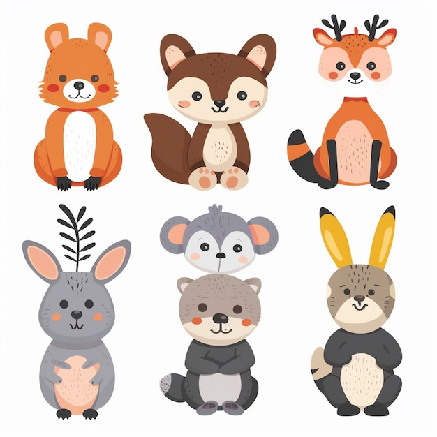 Ilustración de dibujos animados de animales lindos diseño vectorial de personajes de bebé colección de impresión de fondo