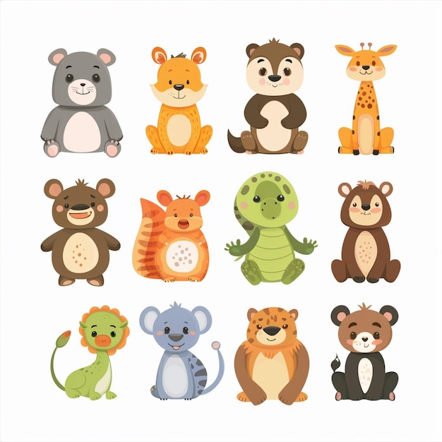 Ilustración de dibujos animados de animales lindos diseño vectorial de personajes de bebé colección de impresión de fondo