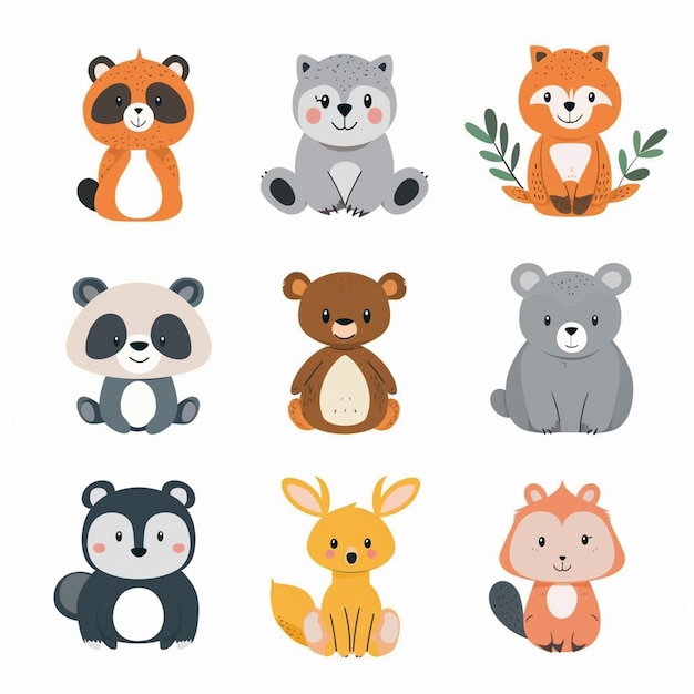 Ilustración de dibujos animados de animales lindos diseño vectorial de personajes de bebé colección de impresión de fondo
