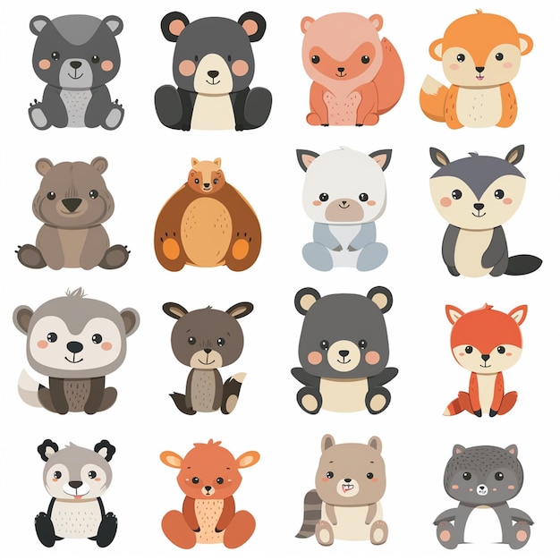Ilustración de dibujos animados de animales lindos diseño vectorial de personajes de bebé colección de impresión de fondo
