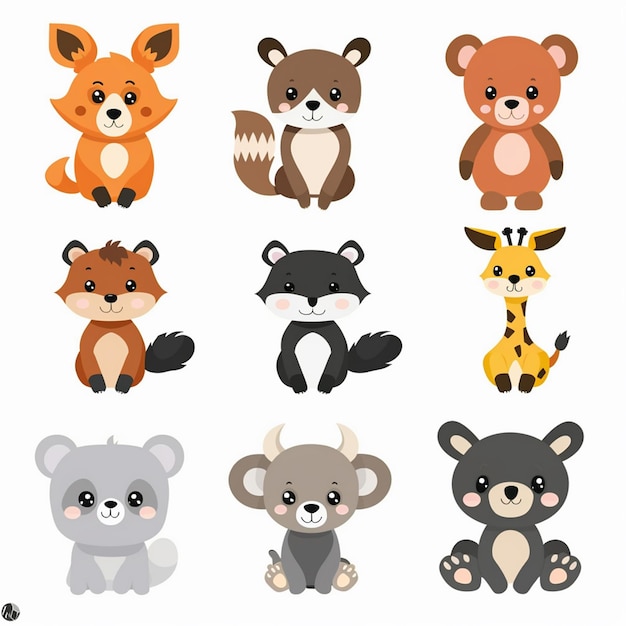 Ilustración de dibujos animados de animales lindos diseño vectorial de personajes de bebé colección de impresión de fondo