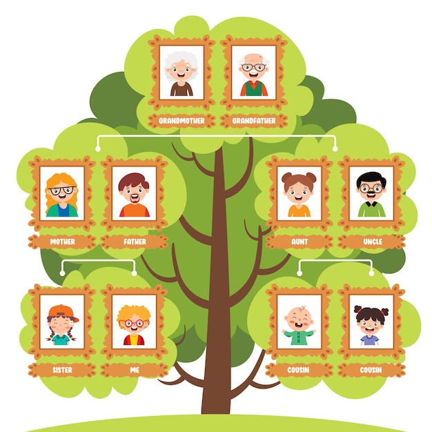 Vector ilustración de dibujos animados de un árbol genealógico