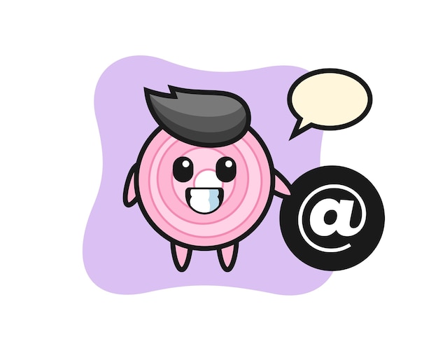 Ilustración de dibujos animados de aros de cebolla de pie junto al símbolo En