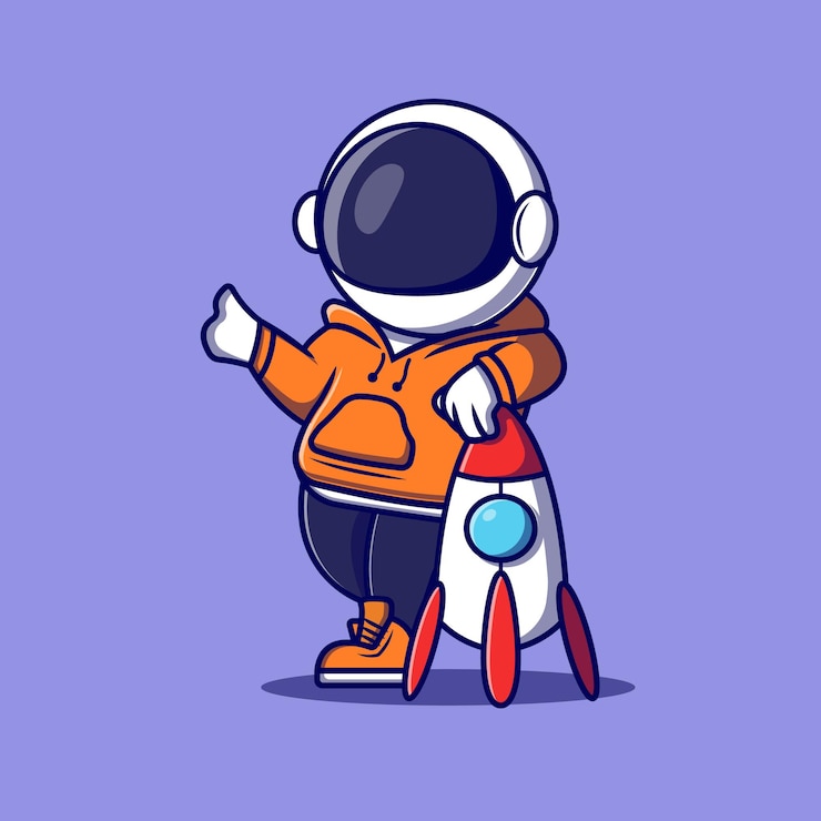 Ilustración de dibujos animados de astronauta Lindo astronauta con ilustración de cohete Astronauta en estilo casual