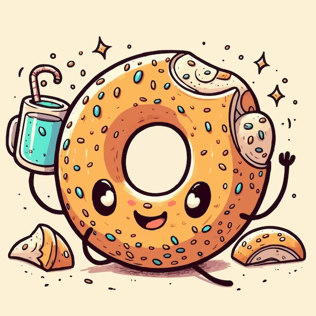 Ilustración de dibujos animados de bagel dibujados a mano