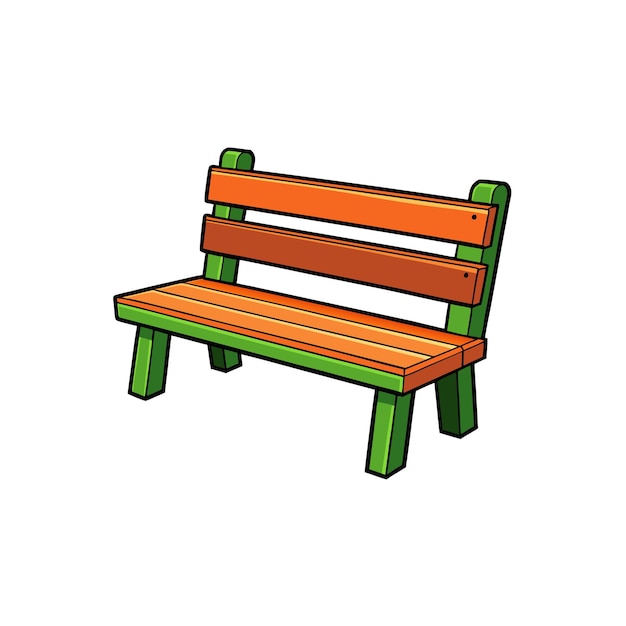 Ilustración de dibujos animados de un banco de parque con patas verdes y tablas naranjas