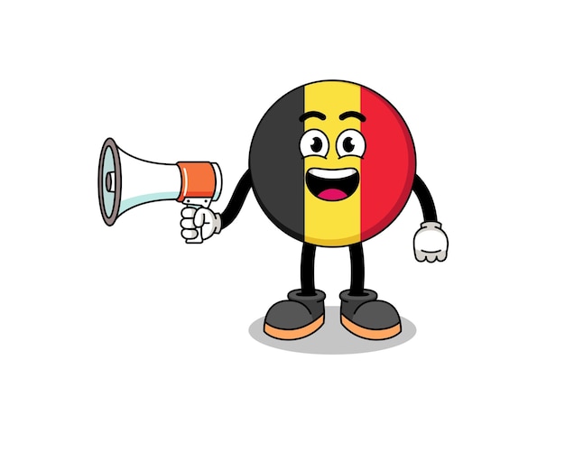 Ilustración de dibujos animados de bandera de Bélgica con megáfono