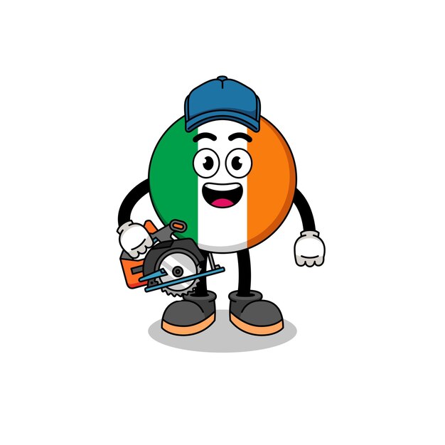 Ilustración de dibujos animados de la bandera de irlanda como un diseño de personajes de carpintero