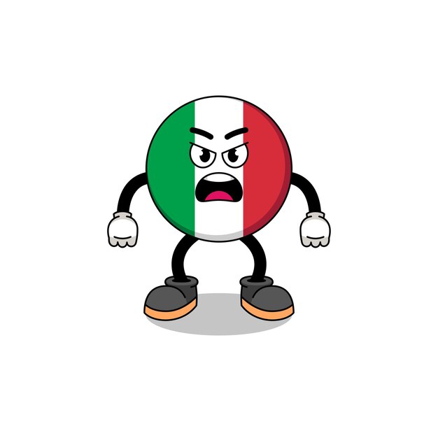 Ilustración de dibujos animados de bandera de Italia con diseño de personajes de expresión enojada