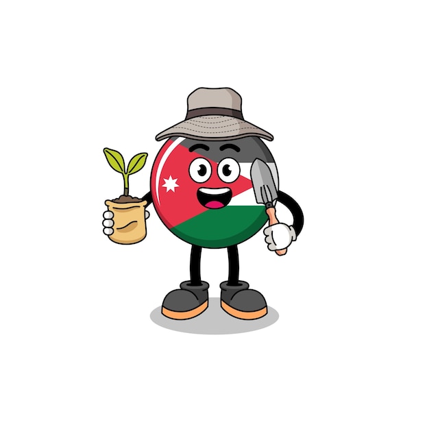 Ilustración de dibujos animados de la bandera de Jordania sosteniendo una semilla de planta