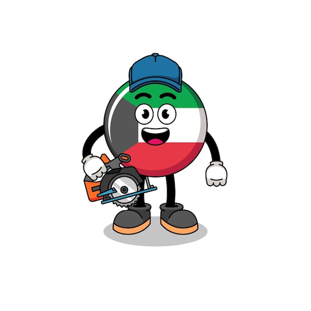 Ilustración de dibujos animados de la bandera de kuwait como carpintero