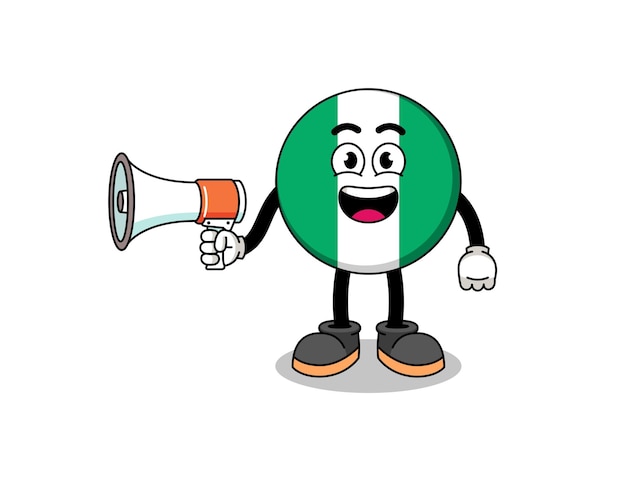 Ilustración de dibujos animados de bandera de nigeria con diseño de personajes de megáfono