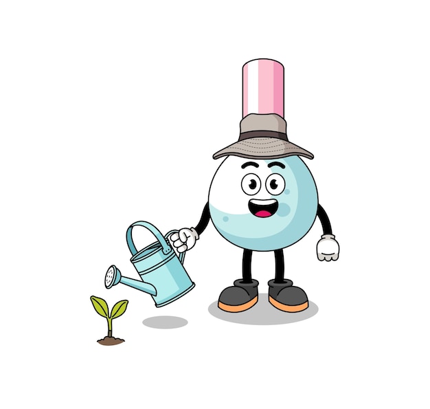 Ilustración de dibujos animados de bastoncillos de algodón regando la planta