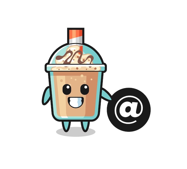Ilustración de dibujos animados de batido de pie junto al símbolo At, diseño de estilo lindo para camiseta, pegatina, elemento de logotipo