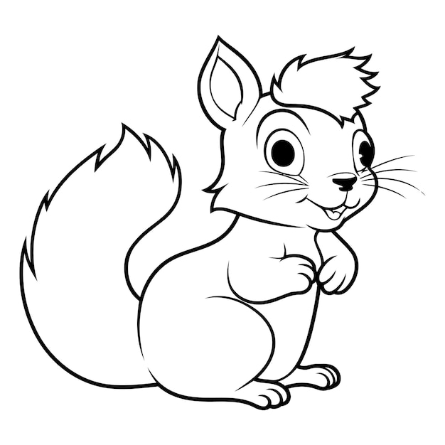 Vector ilustración de dibujos animados en blanco y negro de un animal ardilla para libro de colorear