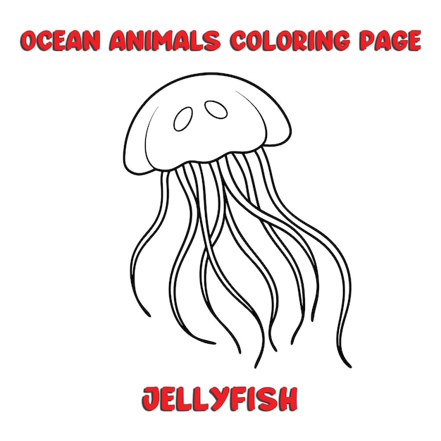 Ilustración de dibujos animados en blanco y negro de un lindo personaje animal de Jellyfish para libro de colorear