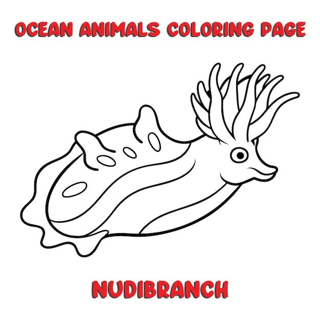 Ilustración de dibujos animados en blanco y negro de lindo personaje animal NUDIBRANCH para libro de colorear
