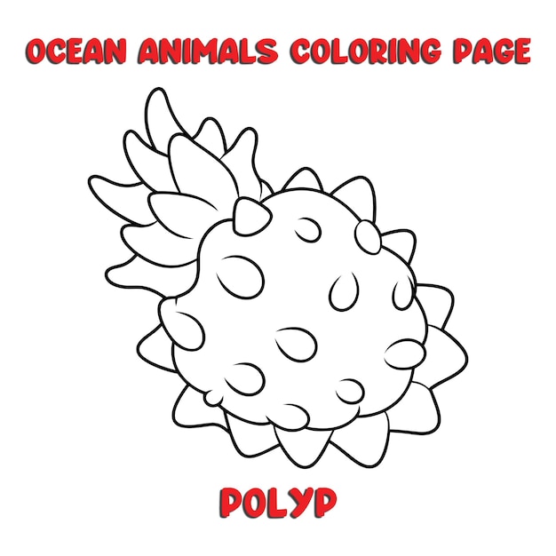 Ilustración de dibujos animados en blanco y negro de un lindo personaje animal POLYP para libro de colorear