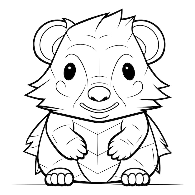 Vector ilustración de dibujos animados en blanco y negro de un lindo personaje de marmota