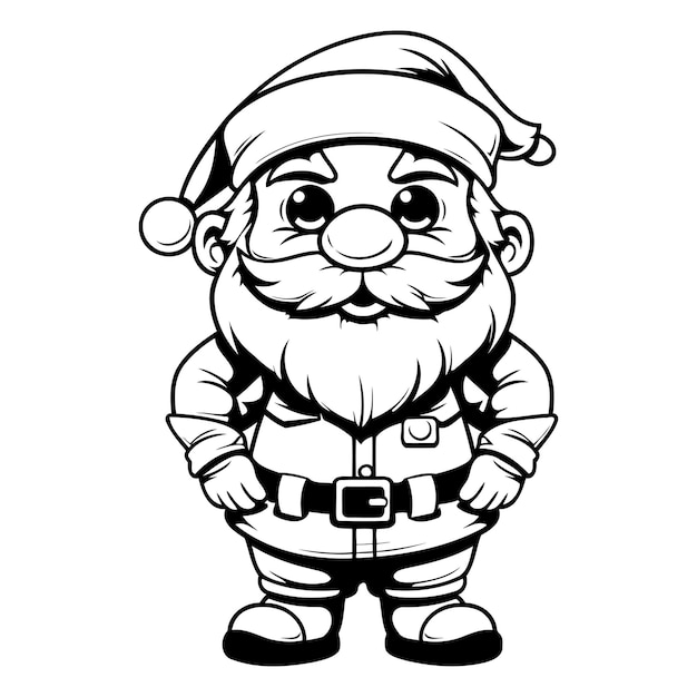 Ilustración de dibujos animados en blanco y negro de Papá Noel para libro de colorear