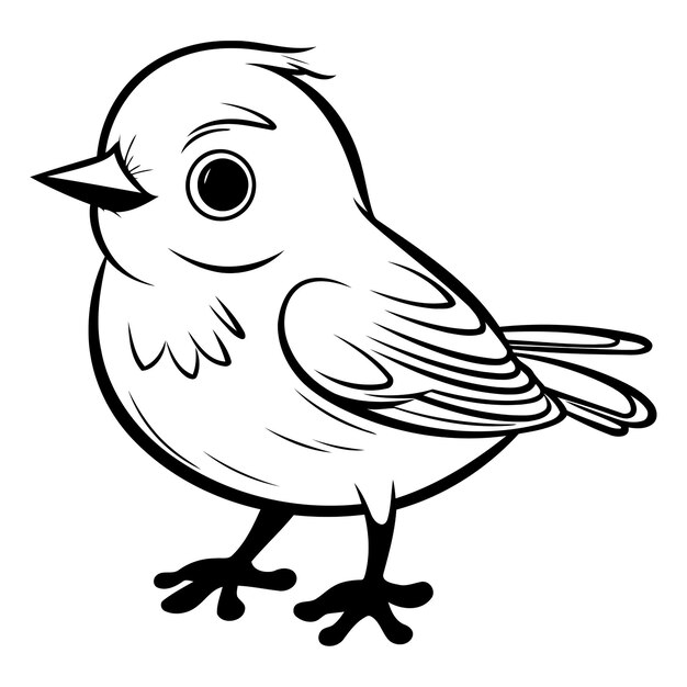 Ilustración de dibujos animados en blanco y negro de un pequeño pájaro lindo para libro de colorear