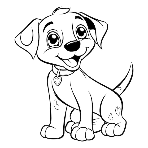 Ilustración de dibujos animados en blanco y negro de personaje animal de perro cachorro lindo para libro de colorear