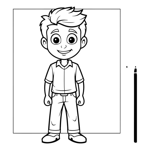 Vector ilustración de dibujos animados en blanco y negro del personaje de niño estudiante o maestro