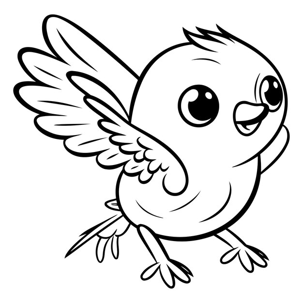 Vector ilustración de dibujos animados en blanco y negro de un personaje de pájaro lindo para libro de colorear