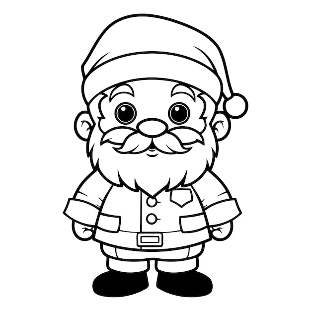 Ilustración de dibujos animados en blanco y negro del personaje de Papá Noel para libro de colorear
