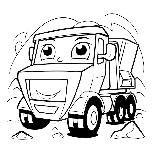 Vector ilustración de dibujos animados en blanco y negro de un simpático personaje de cómics para libro de colorear