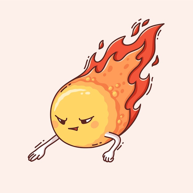 Ilustración de dibujos animados de bola de fuego dibujada a mano