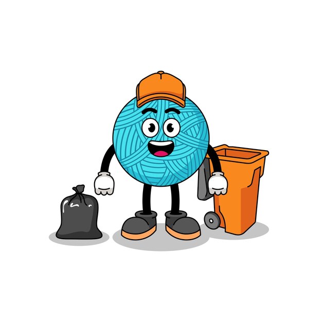 Ilustración de dibujos animados de bolas de hilo como diseño de personajes de un recolector de basura
