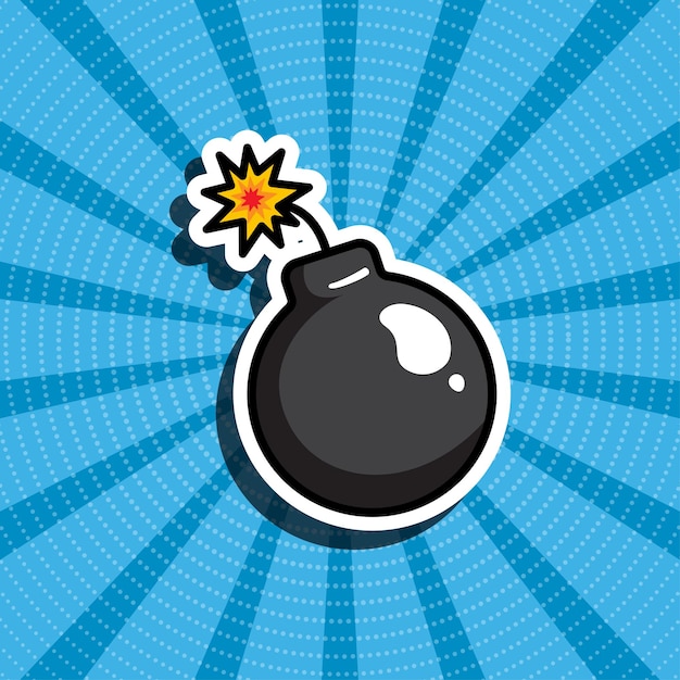 Ilustración de dibujos animados de una bomba Fondo retro azul
