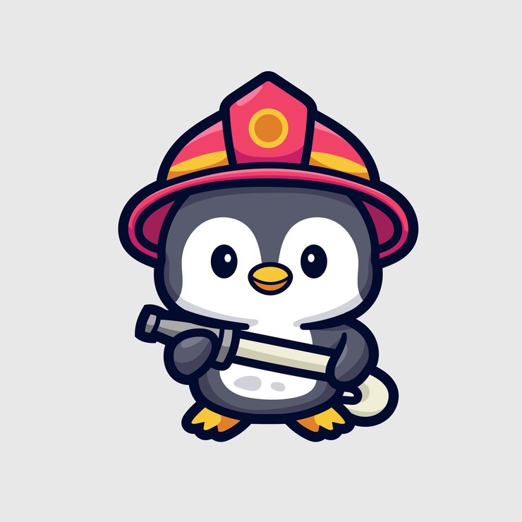 Vector ilustración de dibujos animados del bombero pingüino