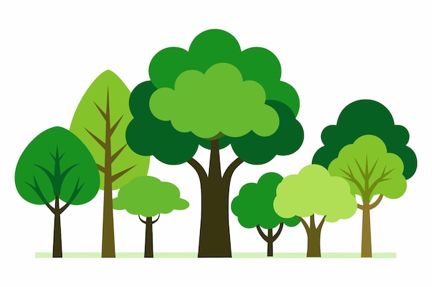 una ilustración de dibujos animados de un bosque con árboles y un fondo de cielo