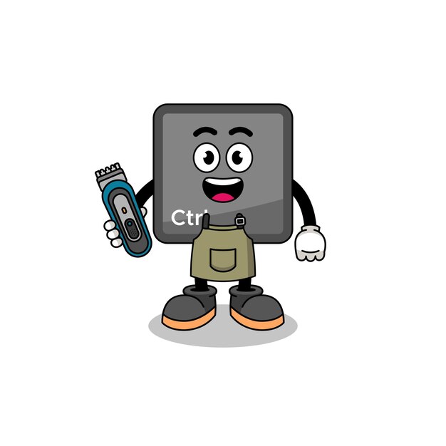 Ilustración de dibujos animados del botón de control del teclado como un diseño de personajes de barbero