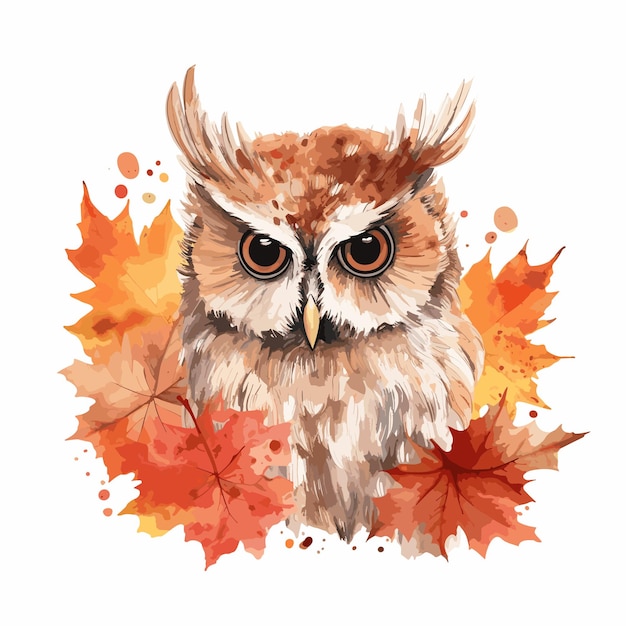ilustración de dibujos animados de búho dibujado a mano estilo otoñal búho acuarela