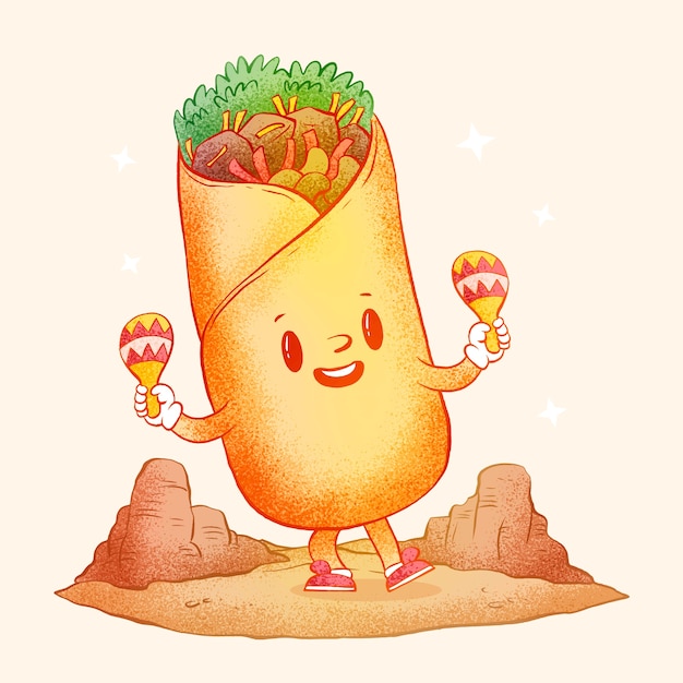 Ilustración de dibujos animados de burrito dibujados a mano