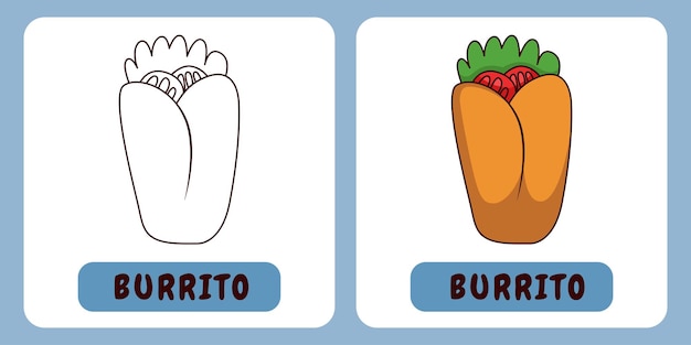 Ilustración de dibujos animados de burrito para libro de colorear para niños