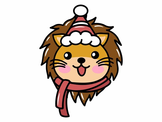 Ilustración de dibujos animados de la cabeza de un león de Navidad