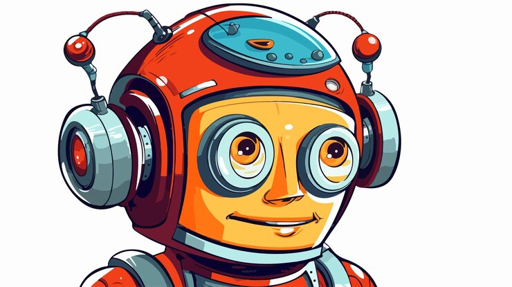 Vector ilustración de dibujos animados de cabeza de robot vintage en estilo retro